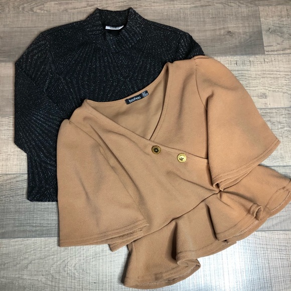 Crop tops black beige long sleeve party crop tops - Picture 1 of 3